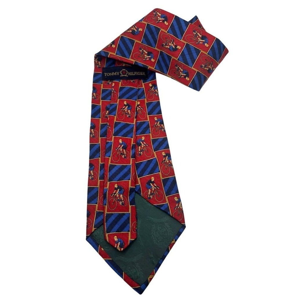 Tommy Hilfiger Men's Silk Tie‎ Red Blue Cycling Bicycle Vintage Pattern